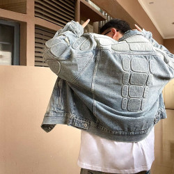 Washed old hole loose denim jacket men's and women's motorcycle jacket