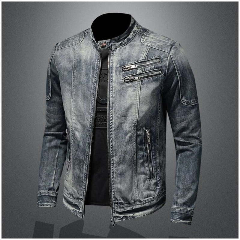 Retro personality slim stand-up collar zipper workwear jacket cycling motorcycle suit jacket