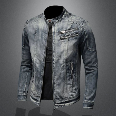 Retro personality slim stand-up collar zipper workwear jacket cycling motorcycle suit jacket