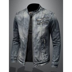 Retro personality slim stand-up collar zipper workwear jacket cycling motorcycle suit jacket