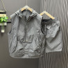 Cardigan zipper hooded sleeveless T-shirt men's workwear three-dimensional pocket shoulder