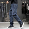 Stitching elastic fattening jeans men's fat men's loose straight trousers men's trousers