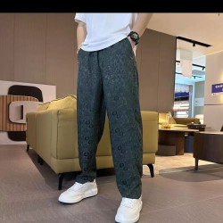 Thin ice silk trousers, men's trousers, printed cool and breathable loose casual trousers