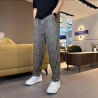Thin ice silk trousers, men's trousers, printed cool and breathable loose casual trousers