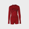 Fashion retro printed slim elastic hooded sports style long-sleeved jacket shorts set women
