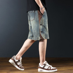 Denim shorts men's new loose washed five-point pants casual stitching pants