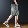 Denim shorts men's new loose washed five-point pants casual stitching pants