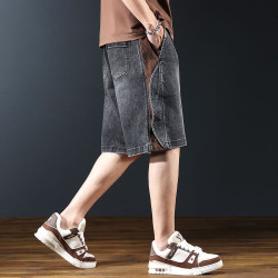 Denim shorts men's new loose washed five-point pants casual stitching pants