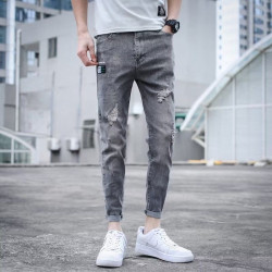 Retro nostalgic jeans men's fashion brand slim straight versatile ripped trousers