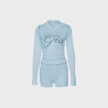 Fashion retro printed slim elastic hooded sports style long-sleeved jacket shorts set women