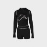 Fashion retro printed slim elastic hooded sports style long-sleeved jacket shorts set women