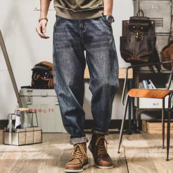 Vintage jeans men's loose straight-tube old trousers men's