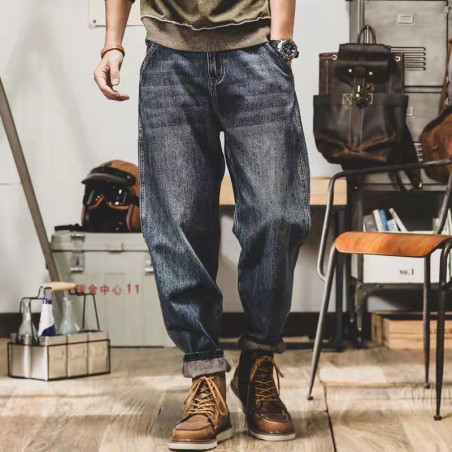 Vintage jeans men's loose straight-tube old trousers men's