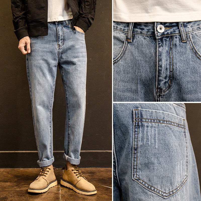 Vintage jeans men's loose straight-tube old trousers men's