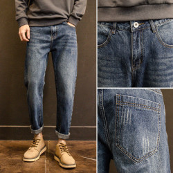 Vintage jeans men's loose straight-tube old trousers men's