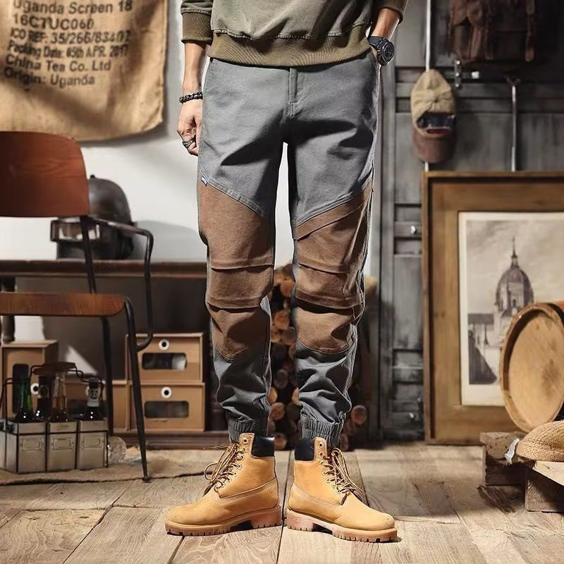 Retro workwear trousers, men's versatile leggings, casual large-size long trousers trend