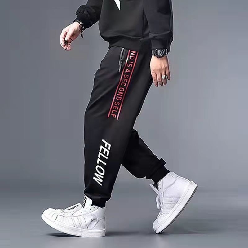 Men's sports pants, fattening, enlarged, loose sweatpants, casual sports tie-up men's trousers