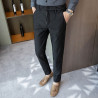 Ice silk vertical striped trousers casual nine-point trousers men's trendy slim small foot long trousers