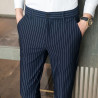 Ice silk vertical striped trousers casual nine-point trousers men's trendy slim small foot long trousers