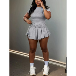 2025 new summer elegant women's solid colour short-sleeved short skirt set