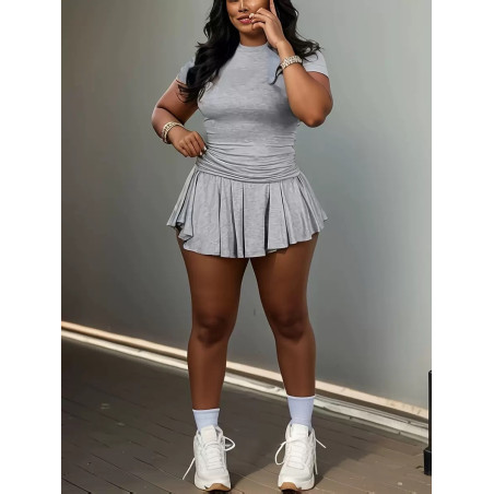 2025 new summer elegant women's solid colour short-sleeved short skirt set