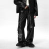 Hip-hop punk leather pants men's street workwear pants high street fashion brand multi-pocket trousers
