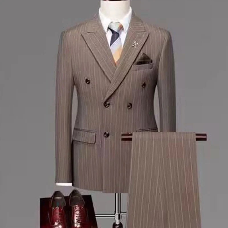 Men's striped suit full set of suit full set of men's jacket