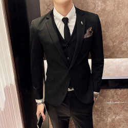 New men's suit slim slim fat suit high-end three-piece set men's suit full set men