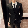 New men's suit slim slim fat suit high-end three-piece set men's suit full set men