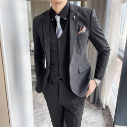 New men's suit slim slim fat suit high-end three-piece set men's suit full set men