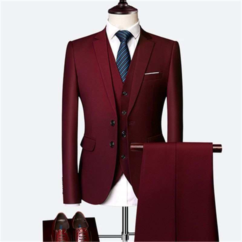 Suit set men's slim three-piece set business formal professional best man groom wedding set