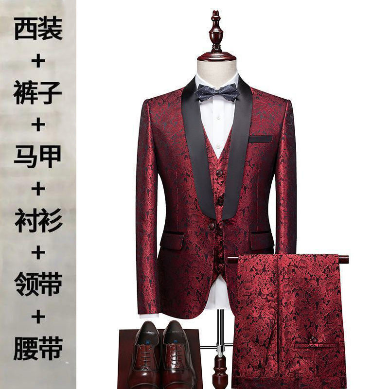 Suit set men's slim three-piece set business formal professional dress men's evening dress