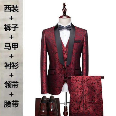 Suit set men's slim three-piece set business formal professional dress men's evening dress