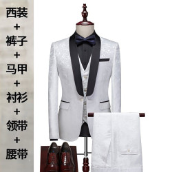 Suit set men's slim three-piece set business formal professional dress men's evening dress