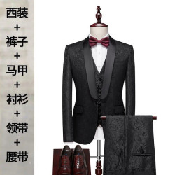 Suit set men's slim three-piece set business formal professional dress men's evening dress