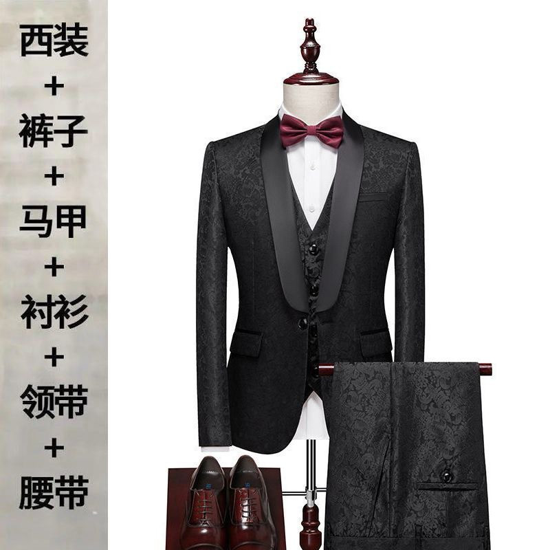 Suit set men's slim three-piece set business formal professional dress men's evening dress