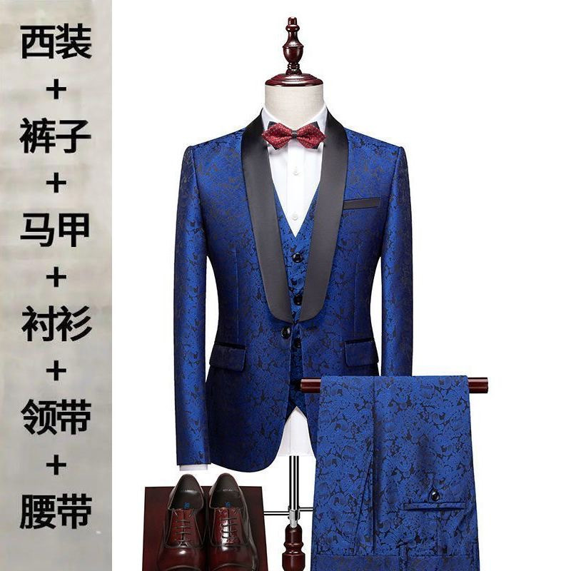Suit set men's slim three-piece set business formal professional dress men's evening dress