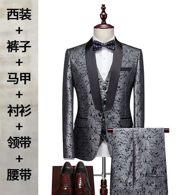 Suit set men's slim three-piece set business formal professional dress men's evening dress
