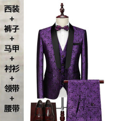 Suit set men's slim three-piece set business formal professional dress men's evening dress