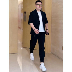 [Three-piece set] Slightly fat boys look thin and wear men's large-size short-sleeved small suits