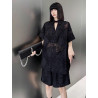 Temperament Hong Kong style niche design sense jacquard solid colour fashion suit loose bat sleeve top + elastic waist shorts