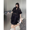 Temperament Hong Kong style niche design sense jacquard solid colour fashion suit loose bat sleeve top + elastic waist shorts