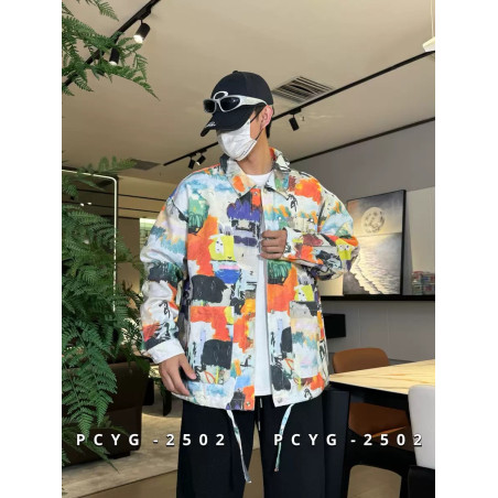 Plus size men's jacket woven digital print jacket versatile trendy jacket