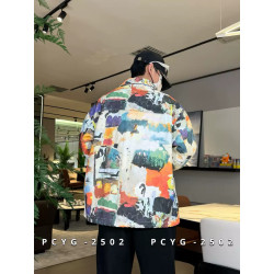 Plus size men's jacket woven digital print jacket versatile trendy jacket