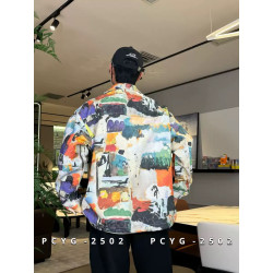 Plus size men's jacket woven digital print jacket versatile trendy jacket