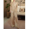 Summer new Chinese national style niche fashion suit buckle cardigan jacket + wide-leg pants two-piece set