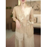 Summer new Chinese national style niche fashion suit buckle cardigan jacket + wide-leg pants two-piece set
