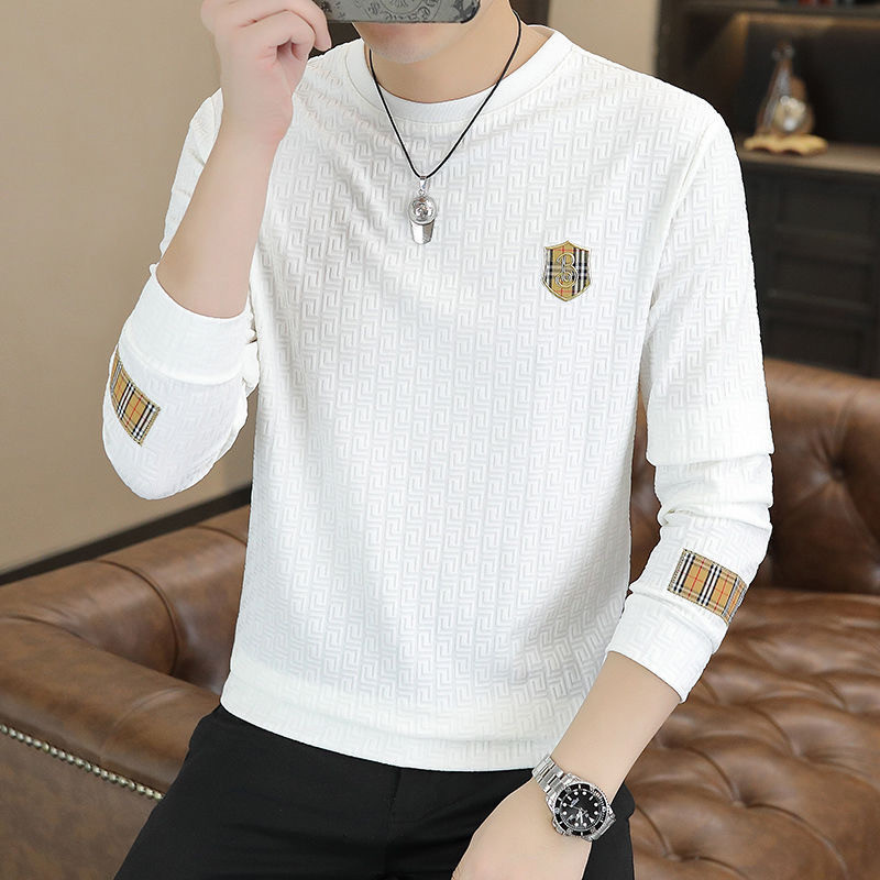 Men's round-neck sweatshirt jacquart long-sleeved T-shirt fashion undershirt