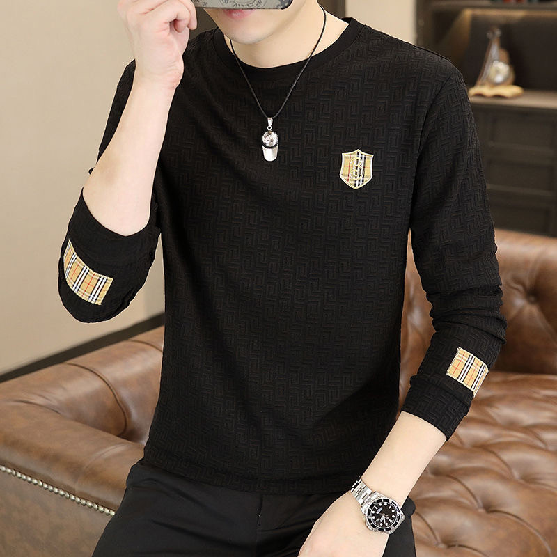 Men's round-neck sweatshirt jacquart long-sleeved T-shirt fashion undershirt