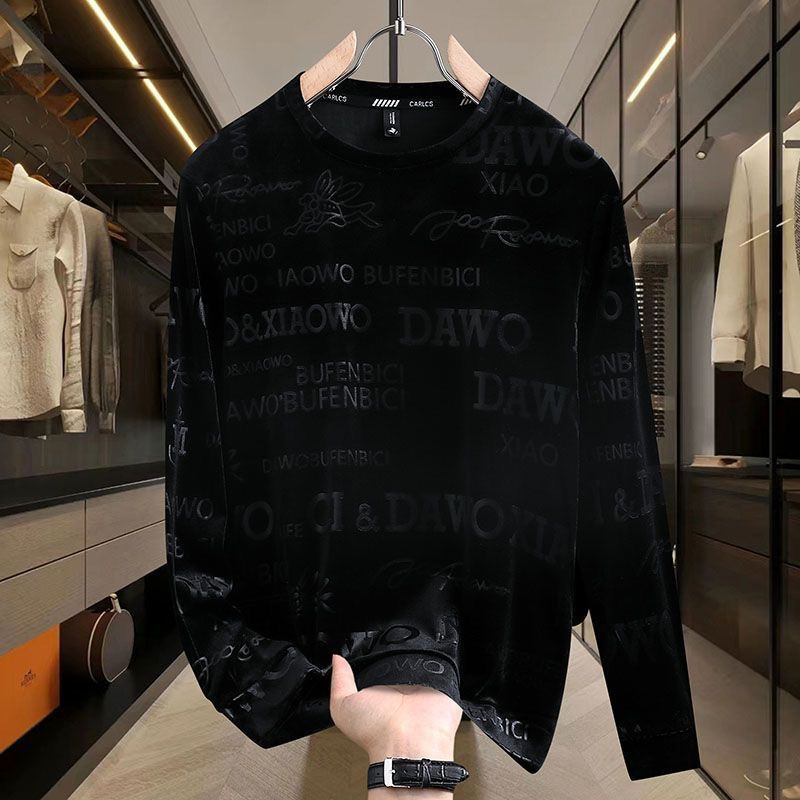 Thin fashion sweatshirt long-sleeved gold velvet high-end men's round-neck new casual bottom
